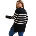 thumbnail image 4 of DARING DIVA Plus Size Striped Long Sleeve Crewneck Pullover Sweater 2X Black, 4 of 5