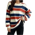 thumbnail image 3 of Tqcoqu Women's Striped Crew Neck Sweatshirt,Long Sleeve Drop Shoulder Loose Casual Pullover Top,2026 Trendy Clothes, 3 of 6