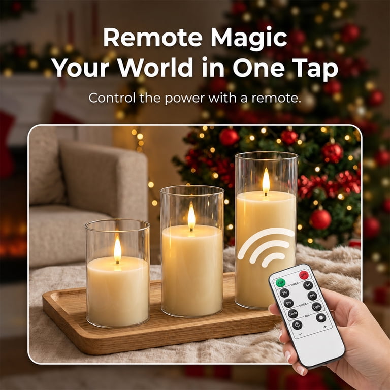AOLIGO Flameless LED Pillar Candles Set of 3 with Remote photo 2