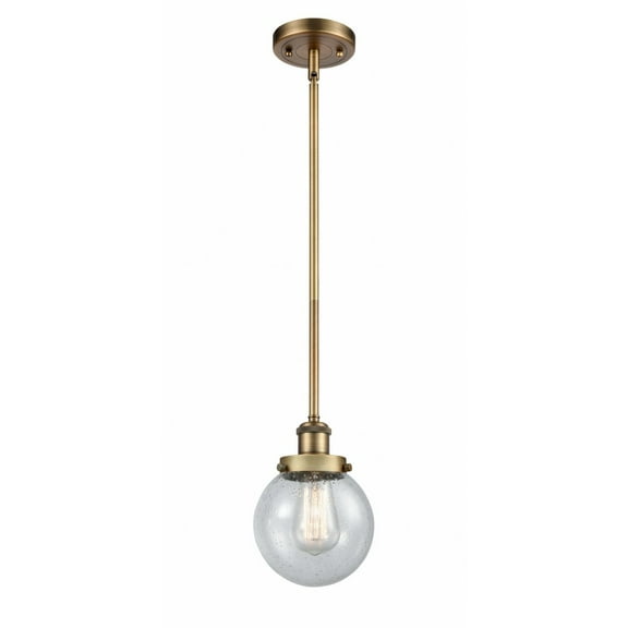 916-1S-BB-G204-6-Innovations Lighting-Beacon - 1 Light Stem Hung Mini Pendant In Modern Style-9 Inches Tall and 6 Inches Wide-Brushed Brass