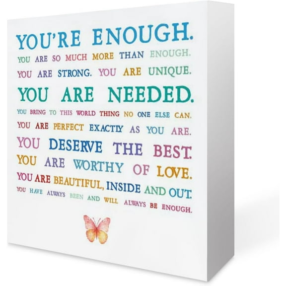 Zomyto 5x5 In Inspirational Home Desk Wooden Box Sign Decor You Are Enough Enough Colorful Typography Art Decor