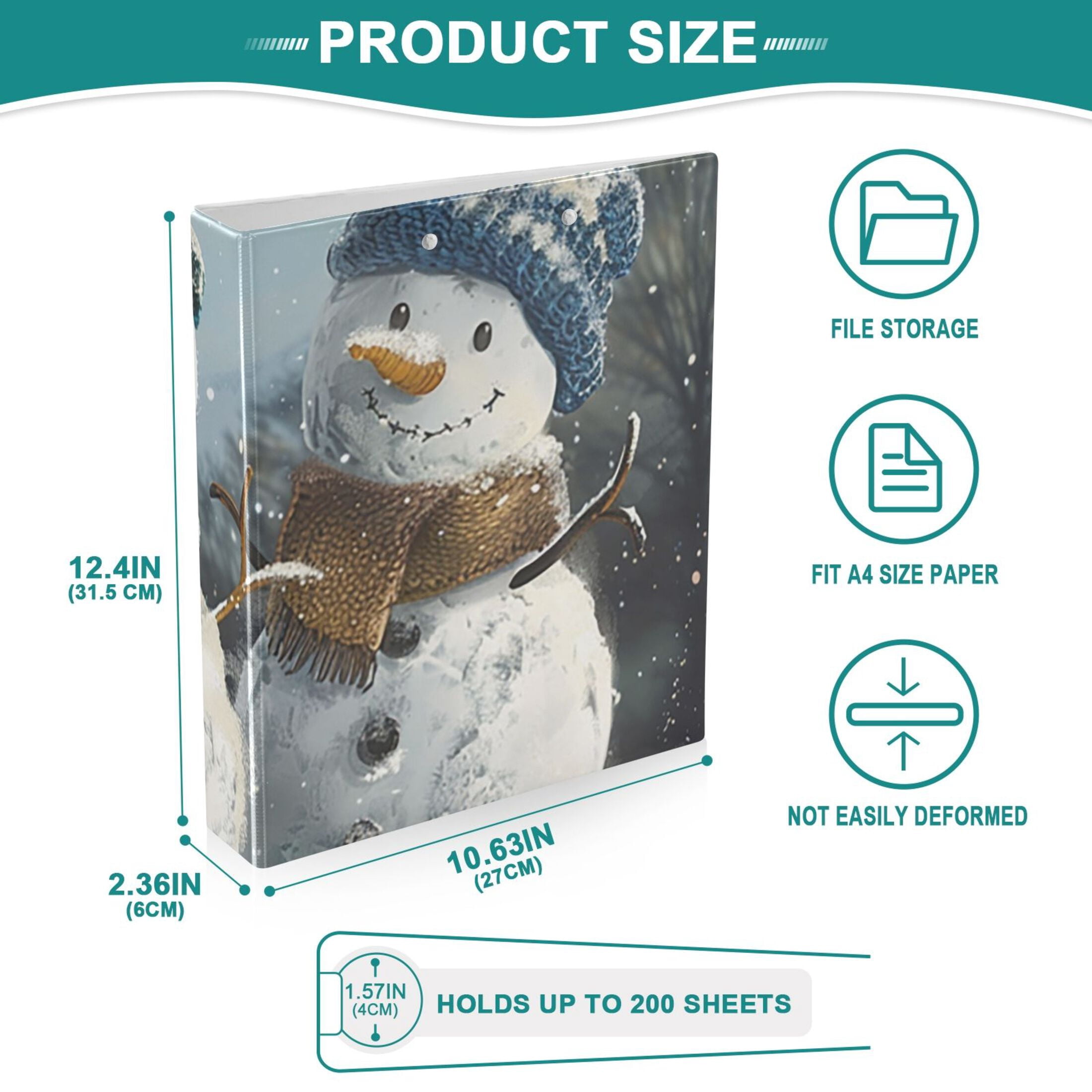 Cute Snowmans 3 Ring Binders 1.5 inch Hardcover File Folders with Interior Pockets A4 Size Organizer for School Office Hospital