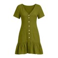 thumbnail image 4 of ClodeEU Women's V Neck Short Sleeve Mini Dress,Button Front Ruffle Hem Bodycon Dress Army Green,Women's Plus XXL, 4 of 7