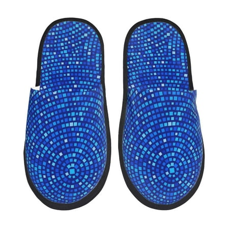 Balery Blue Circles Mosaic Slient Indoor Furry Fleece Comfort House Shoes Soft Non-Slip Home Shoes Cotton slippers House Slippers-- Large