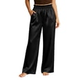 thumbnail image 2 of LEAVINGSUO Womens Wide Leg Palazzo Pants Ladies Satin High Waisted Home Side Pockets Wide Leg Casual Pants Sleepwear Black S, 2 of 8