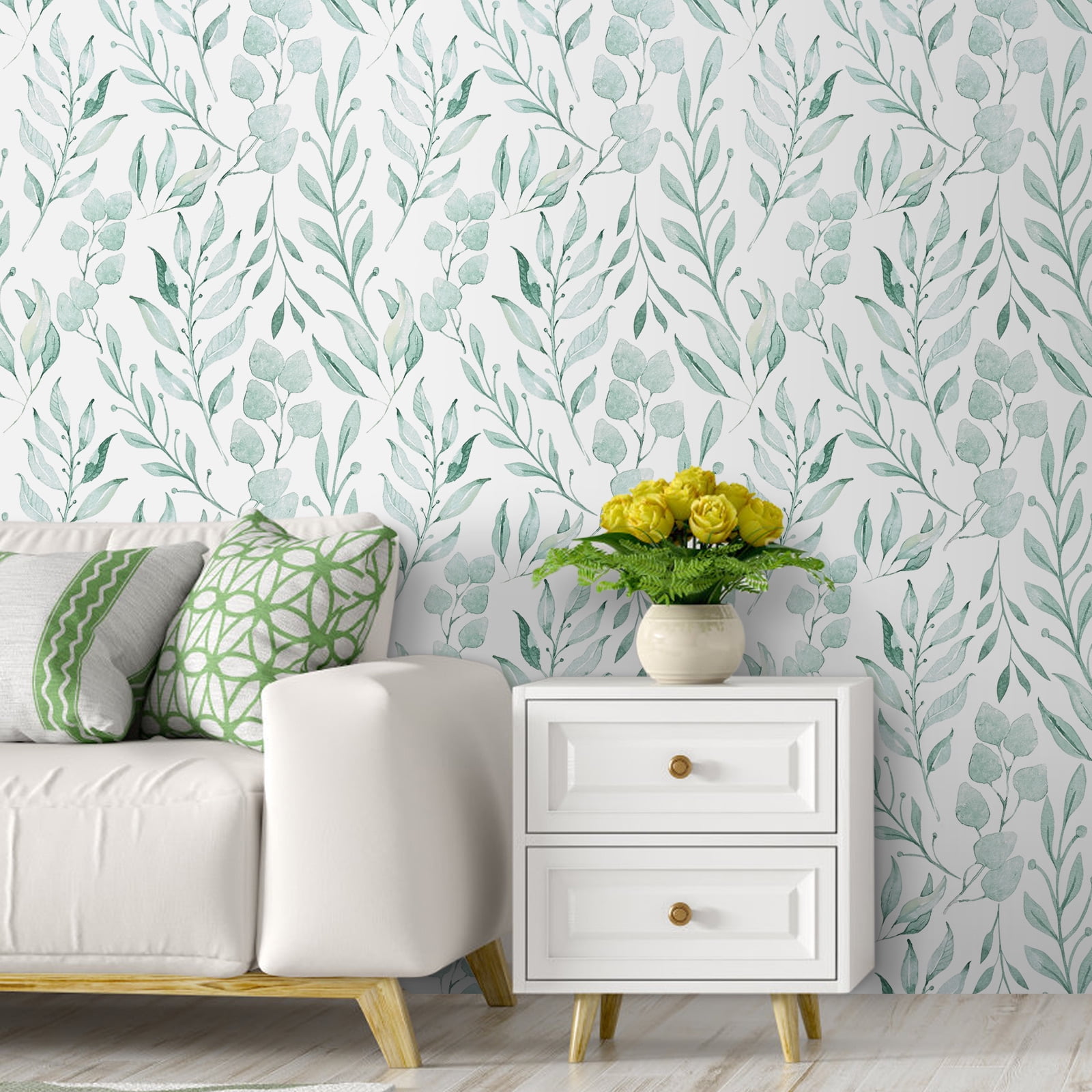 Caltero Peel and Stick Wallpaper Floral Wallpaper Green Leaf Self Adhesive Wallpaper,17.7 in x 590 in