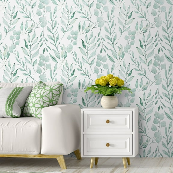 Caltero Floral Wallpaper Peel and Stick Wallpaper Green Leaf Self Adhesive Removable Wallpaper Contact Paper,17.7" x 118"