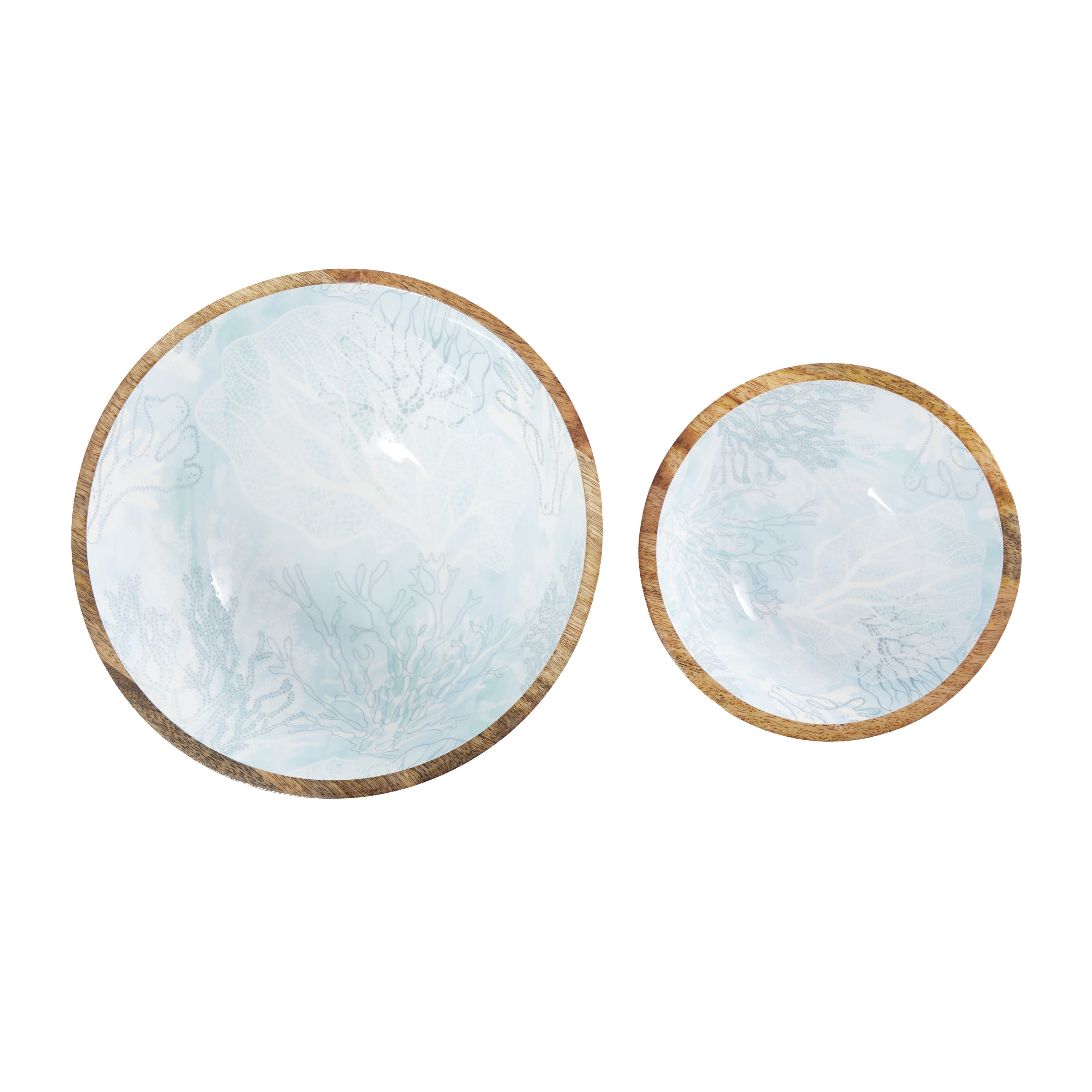 DecMode 9", 7"W Handmade Round Nesting Light Blue Mango Wood Decorative Bowl, Set of 2