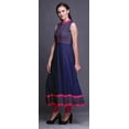 thumbnail image 2 of Bimba Navy Blue Leaves Anarkali Dress Mandarin Collar Sleeveless Kurtis for Women Print Maxi Dress XX-Large, 2 of 6