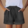 thumbnail image 4 of Kelon Linen Shorts for Women Summer Ruffle Waist Mid Waisted Drawstring Wide Leg Shorts with Pockets Vacation Outfit, 4 of 8