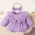 thumbnail image 2 of Newborn Infant Baby Girl Clothes Long Sleeve Bow Romper Ruffle Jumpsuits with Headband, 2 of 7
