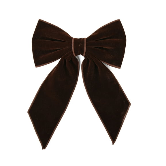 7.5 Inch Velvet Edge Stitched Hair Bow with Tails (Brown)