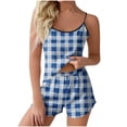 thumbnail image 2 of Women s Pajama Sets Spaghetti Strap Sleeveless Crew-Neck Tank Top Elastic Waist Soft Cute Shorts Summer Printed Lounge Sets Blue S-2XL, 2 of 5