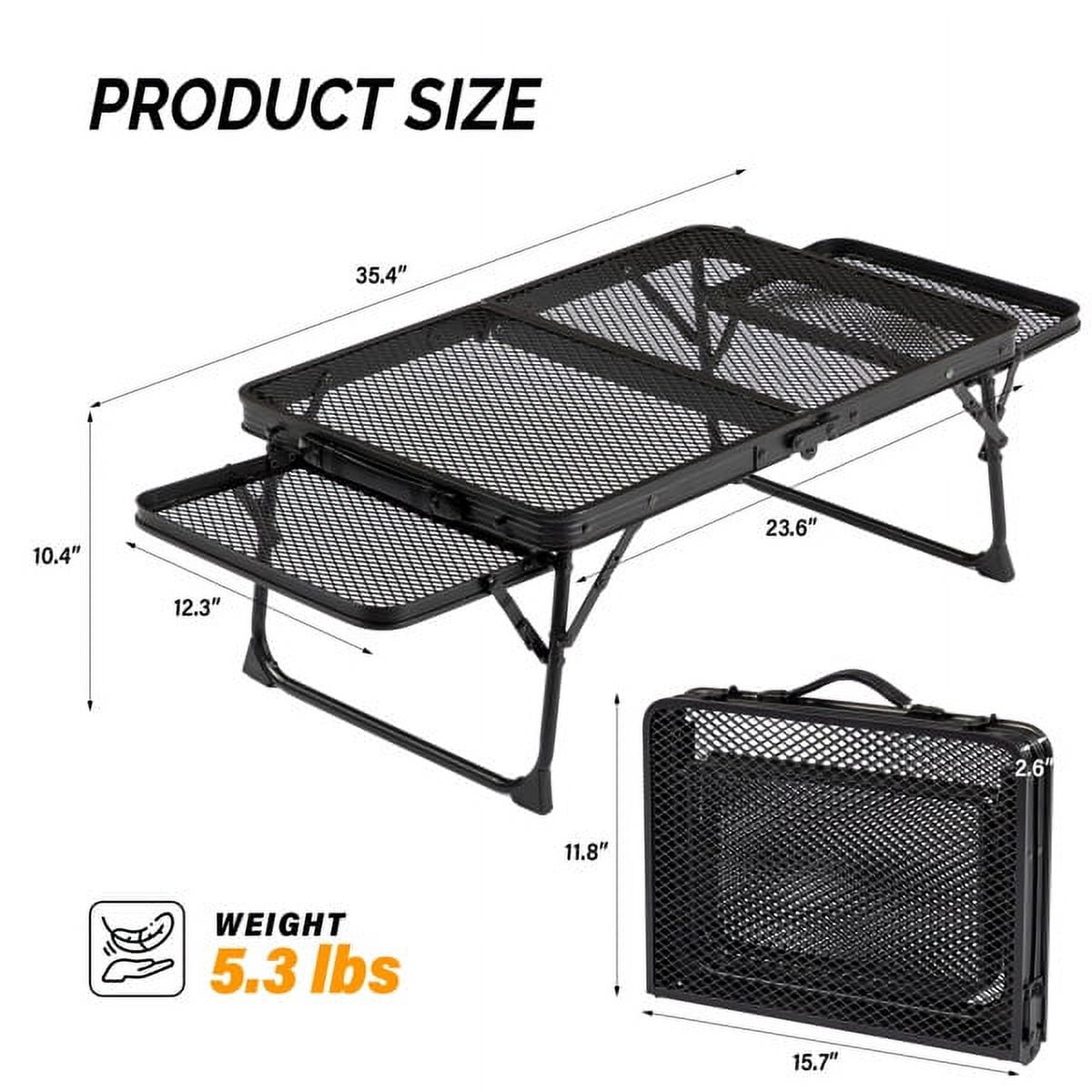 3ft Aluminum Folding Table with Wing Panels - Portable, Lightweight, Outdoor Camping Dining & Serving Table