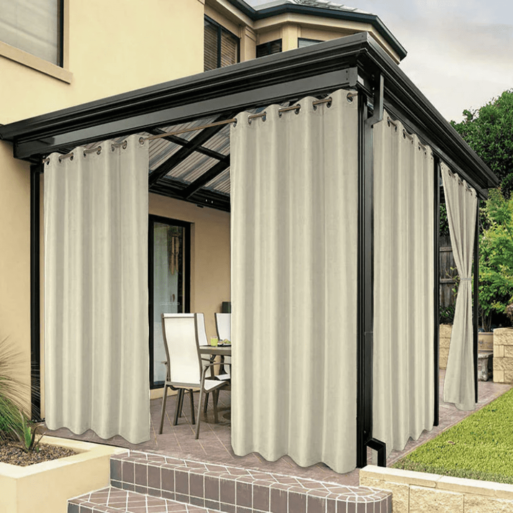 Beige Grommet Top Waterproof Outdoor Curtain for Patio, Porch, Gazebo, Pergola, 1 Panel, 52" W x 108" L