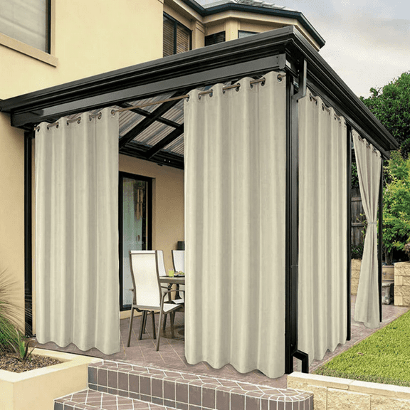 Beige Waterproof Outdoor Curtain, Grommet Top Privacy Panel for Patio, Porch, Gazebo, Pergola, 1 Panel, 52" W x 95" L