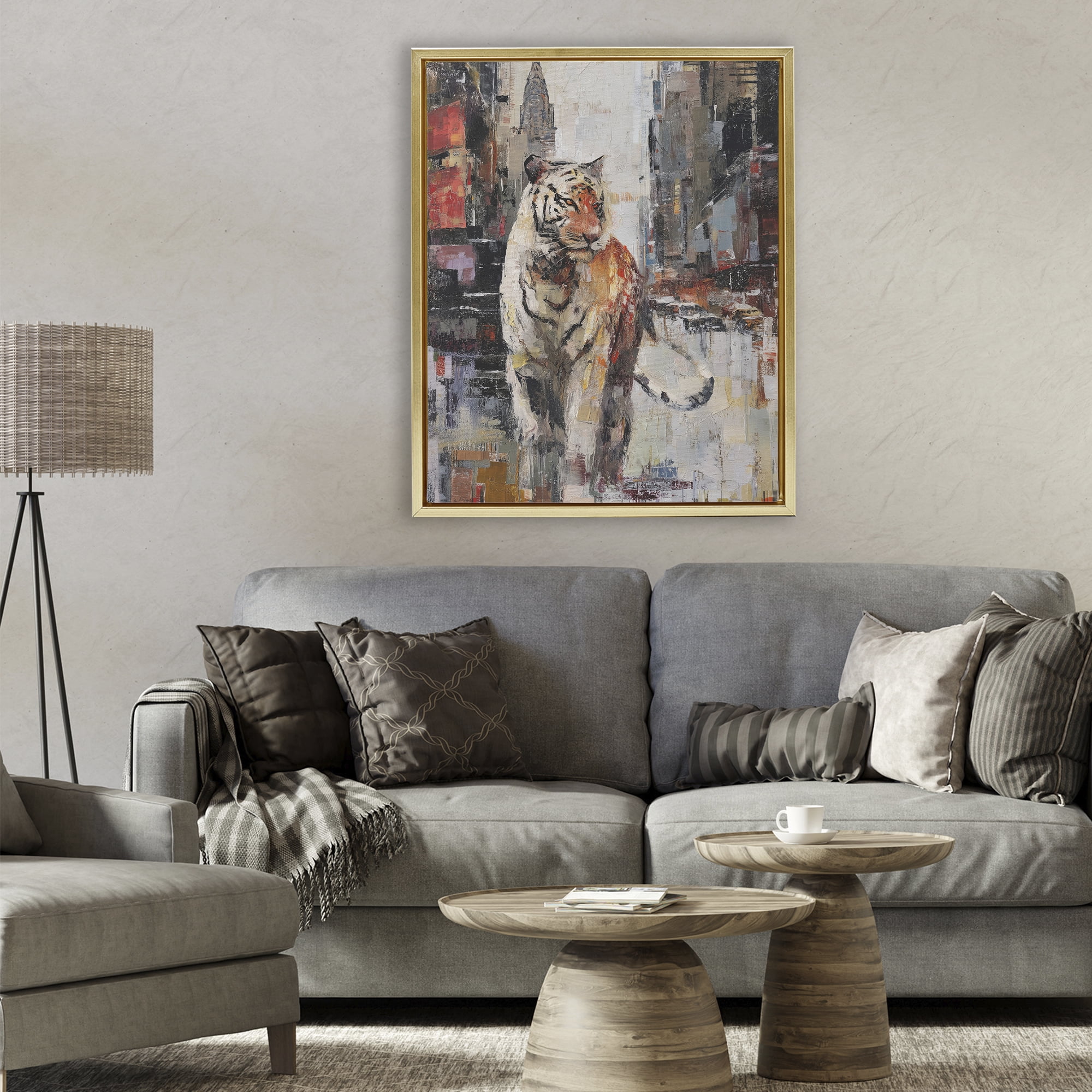 Stupell Industries Concrete Predator Roaming City Gold Framed Floater Canvas Wall Art, design by Svetlana Aleynikova