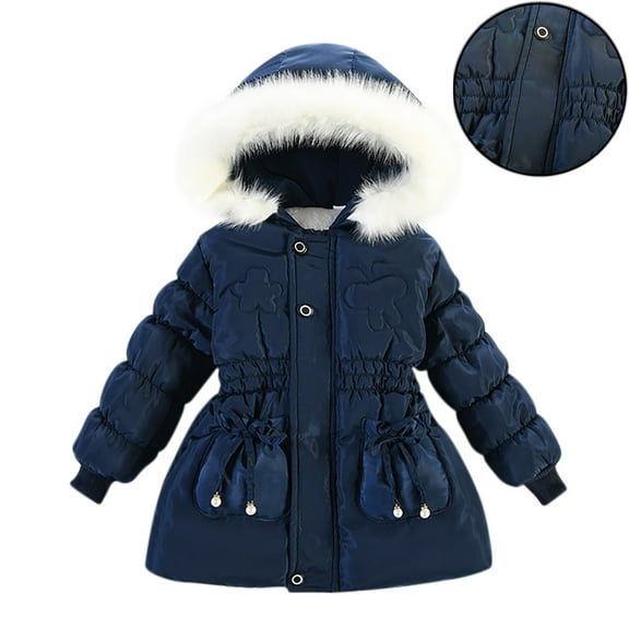 Toddler Girl Winter Coat Puffer Jacket Kids Full-Zip Long Sleeve Windproof Jacket Outwear Hooded Down Jacket Baby Girl Winter Clothes 2-3 Years