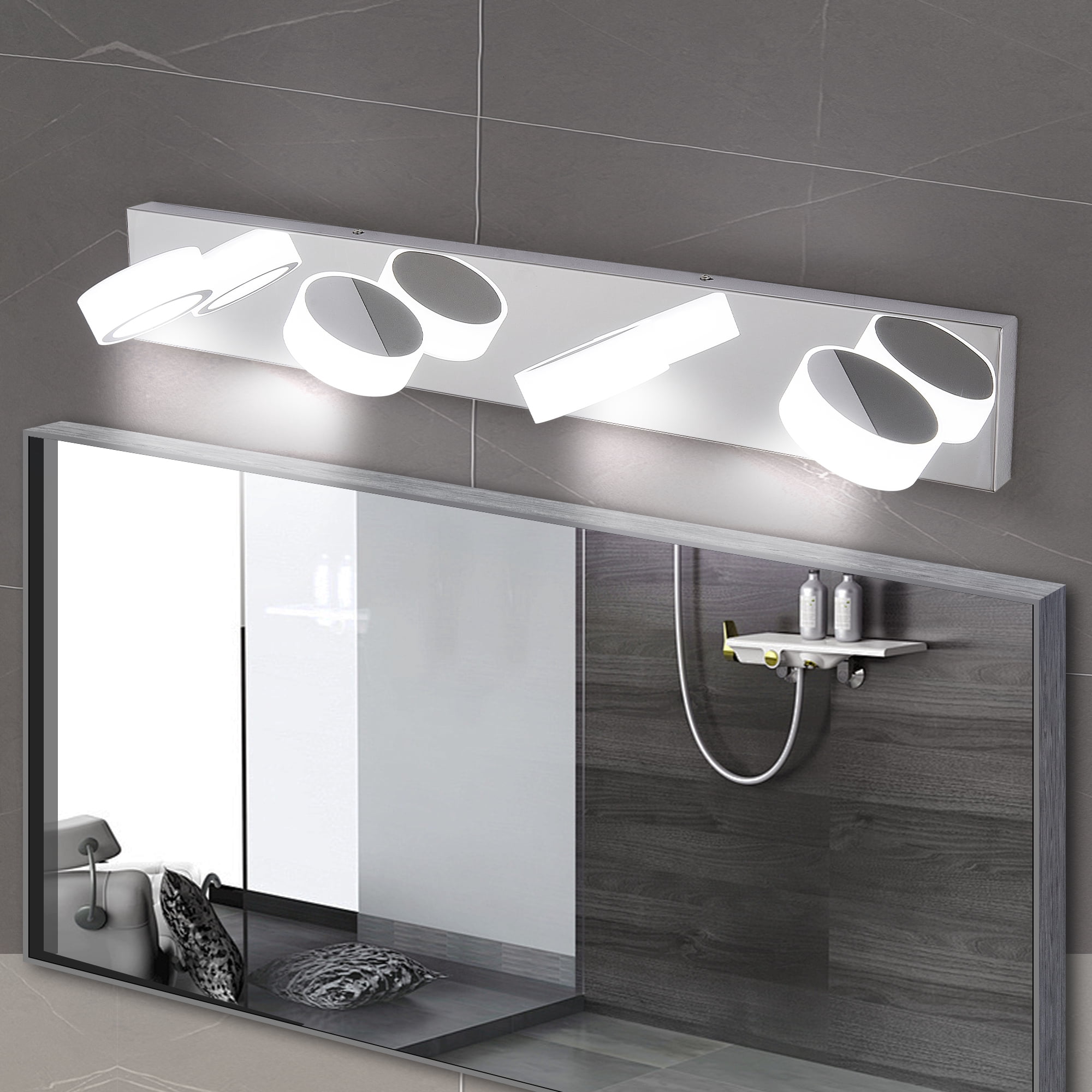Leumius Modern 4-Light LED Vanity Light Fixture, Chrome Finish with Acrylic Light Shades, Energy-Efficient Bathroom Wall Sconce, Dimmable for Mirror, Shower and Bathroom Decor