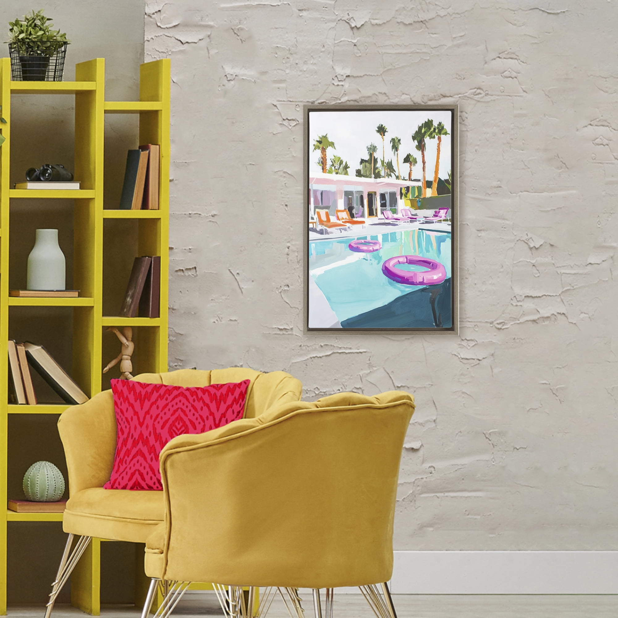 Stupell Industries Palm Springs Poolside Impression Brown Framed Floater Canvas Wall Art, design by Sisi and Seb