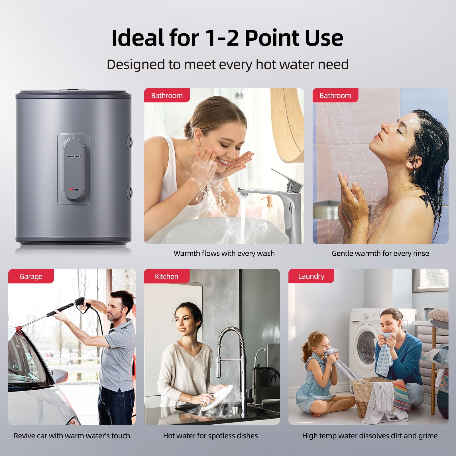 Mizudo 18 Gallon Electric Short Tank Water Heater with T and P Valve, 1500Watts, 120-Volt, Water Connection 3/4 in Npt