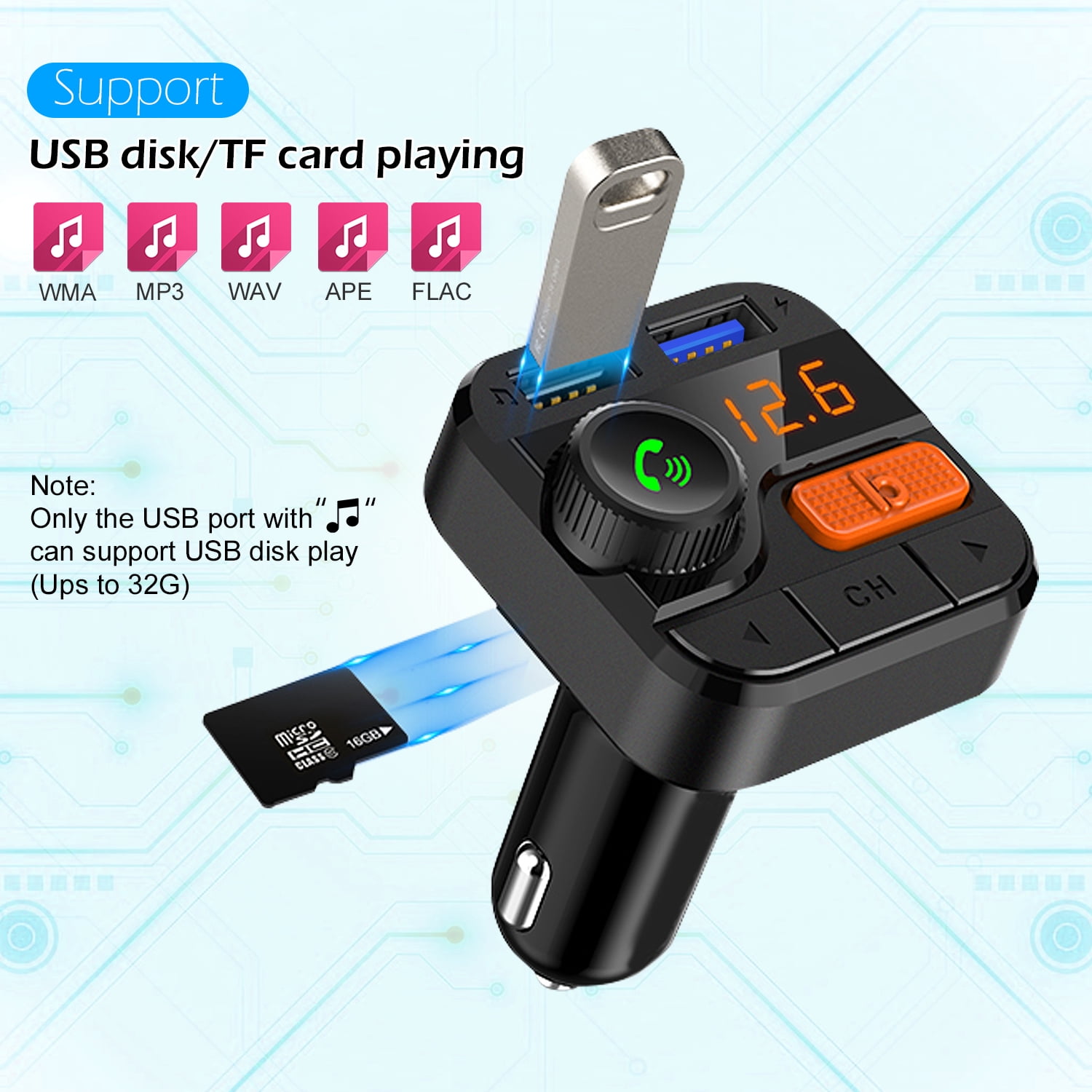 Upgraded Car Bluetooth 5.0 FM Transmitter, Wireless FM Radio Music Player, Super Bass 3 Ways Play Fast Charger by AGPtek