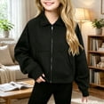 thumbnail image 2 of Wilark Girls Zip Up Sweatshirts Long Sleeve Collared Casual Fashion Kids Fall Jackets Black 12, 2 of 6