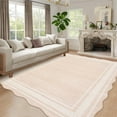 thumbnail image 4 of Garvee 5'x7' Scalloped Bordered Area Rugs, Modern Abstract Aesthetic Washable Rug Soft Living Room Rug Irregular Non-Slip Carpet for Bedroom Dining Room, Light Brown, 4 of 6