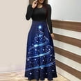 thumbnail image 2 of Women's Christmas Cocktial Dress Long Sleeve Crewneck Snowflare Graphic A Lined Skirt for Party Blue 2XL, 2 of 4