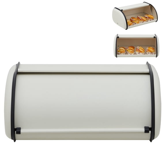 Breads Box for Kitchen Counters, Stainless Steel Roll Top Bread Storage Container - Beige