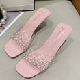 thumbnail image 5 of BLTIBY Women High Heel Sandals Fashion Summer Transparent PVC Rhinestone Decorative Square Head Open Toe Crystal Thick Heeled Slippers Shoes Pink 38, 5 of 5