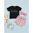 thumbnail image 2 of Qmyliery Letter Print Round Neck T-shirt + Love Print Shorts + Headband Gift, 2 of 8