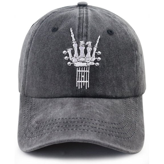 Skeleton Hand Hat for Men Women, Funny Adjustable Cotton Embroidered Guitar Music Lover Baseball Cap