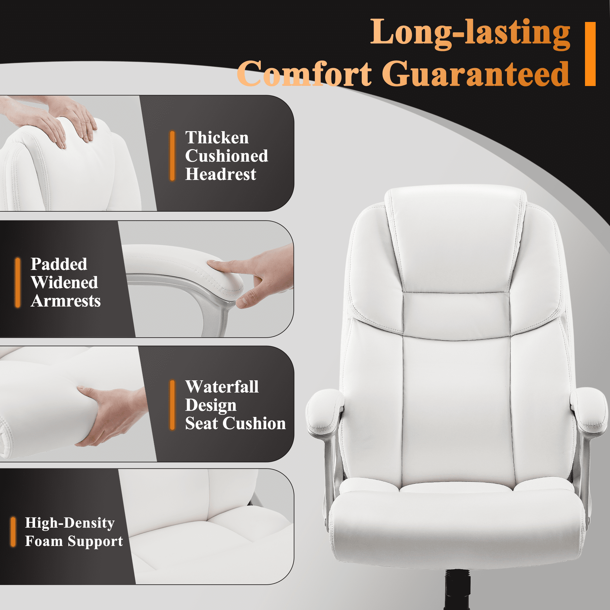 Medium-Back Office Chair Leather Computer Desk Chair with Lumbar Support for Adult,White