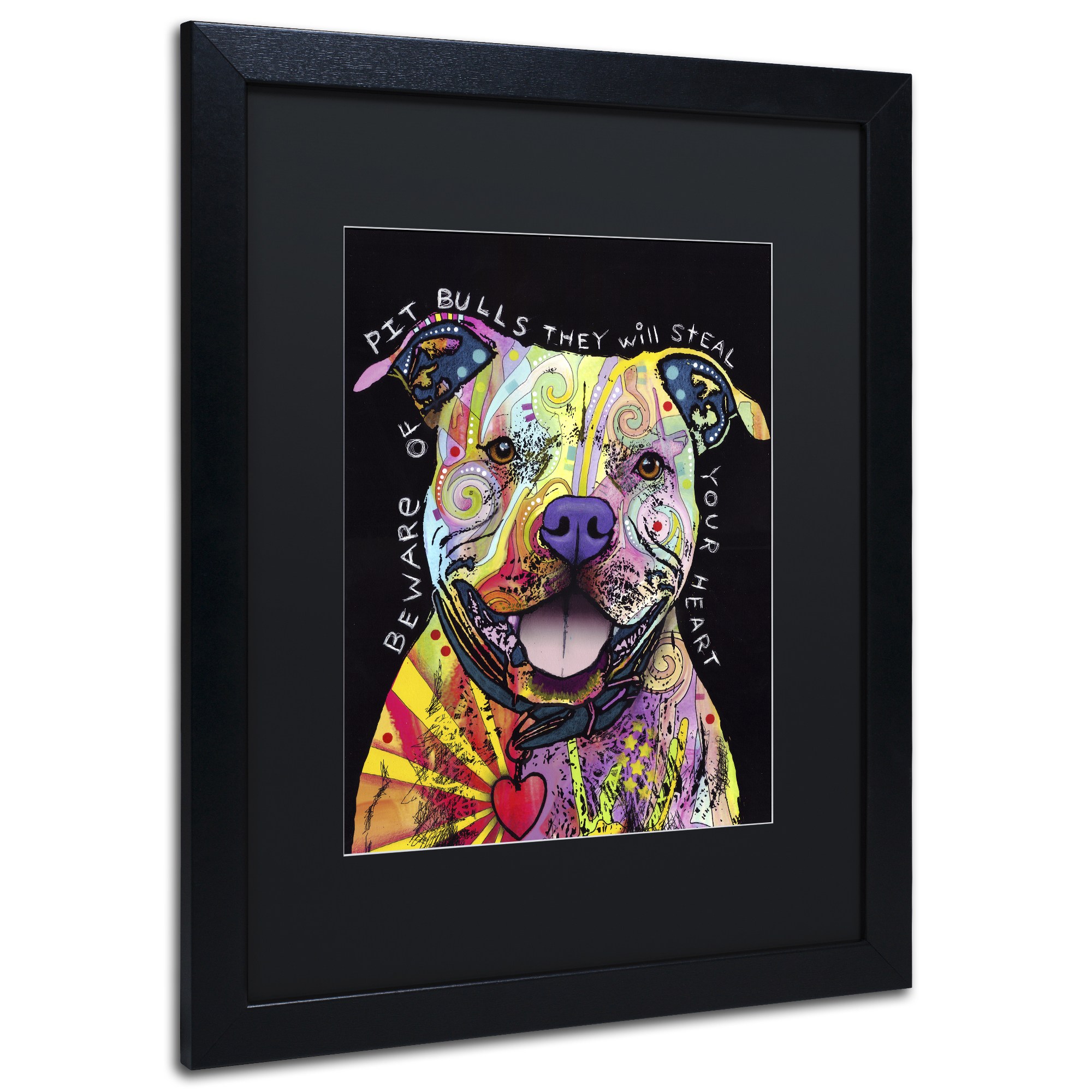 Trademark Fine Art "Beware of Pit Bulls" Canvas Art by Dean Russo, Black Matte, Black Frame