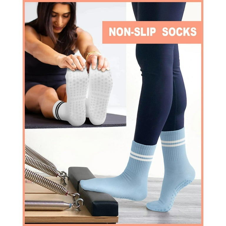 6 Pairs Pilates Grip Socks for Women Non slip Yoga Athletic Socks for Barre Ballet Barefoot Workout Hospital
