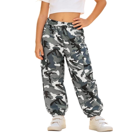 CONZONE Toddler Girls Cargo Pants Wide Leg Jogger Pants for Girls Elastic Waist Drawstring Trendy Fall Trousers with Pockets Size 4-5 Years