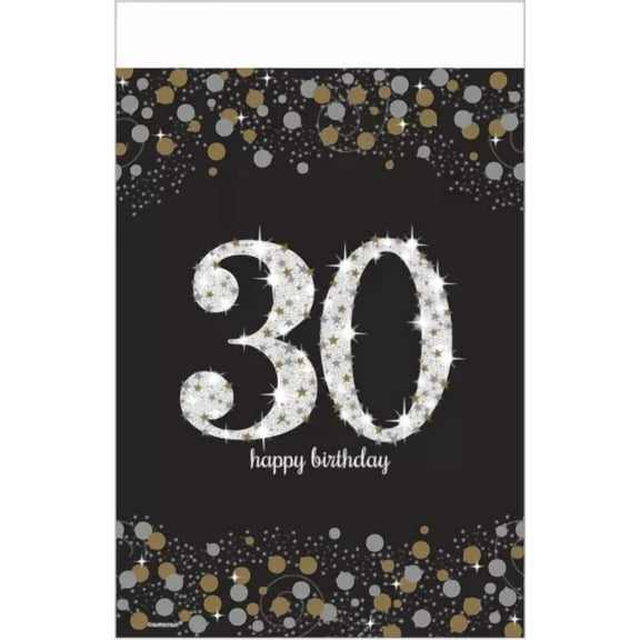 Sparkling Celebration Black 30Th Birthday Party Decoration Plastic Tablecover