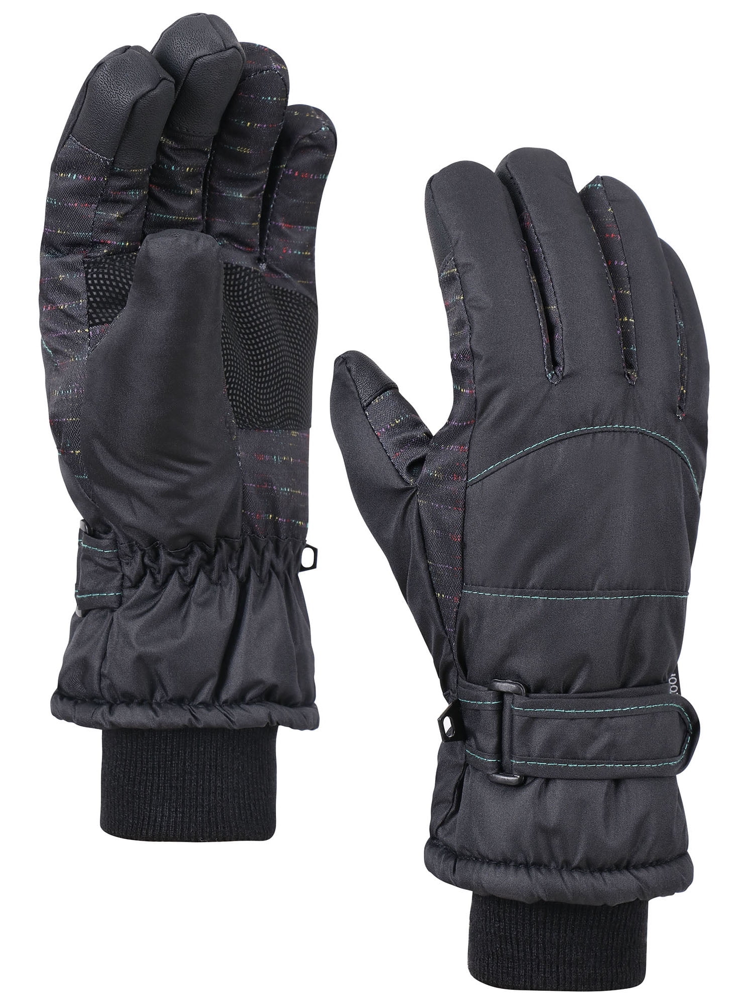 Women's 3M Thinsulate Waterproof Touchscreen Snow Ski Gloves, Black, Small
