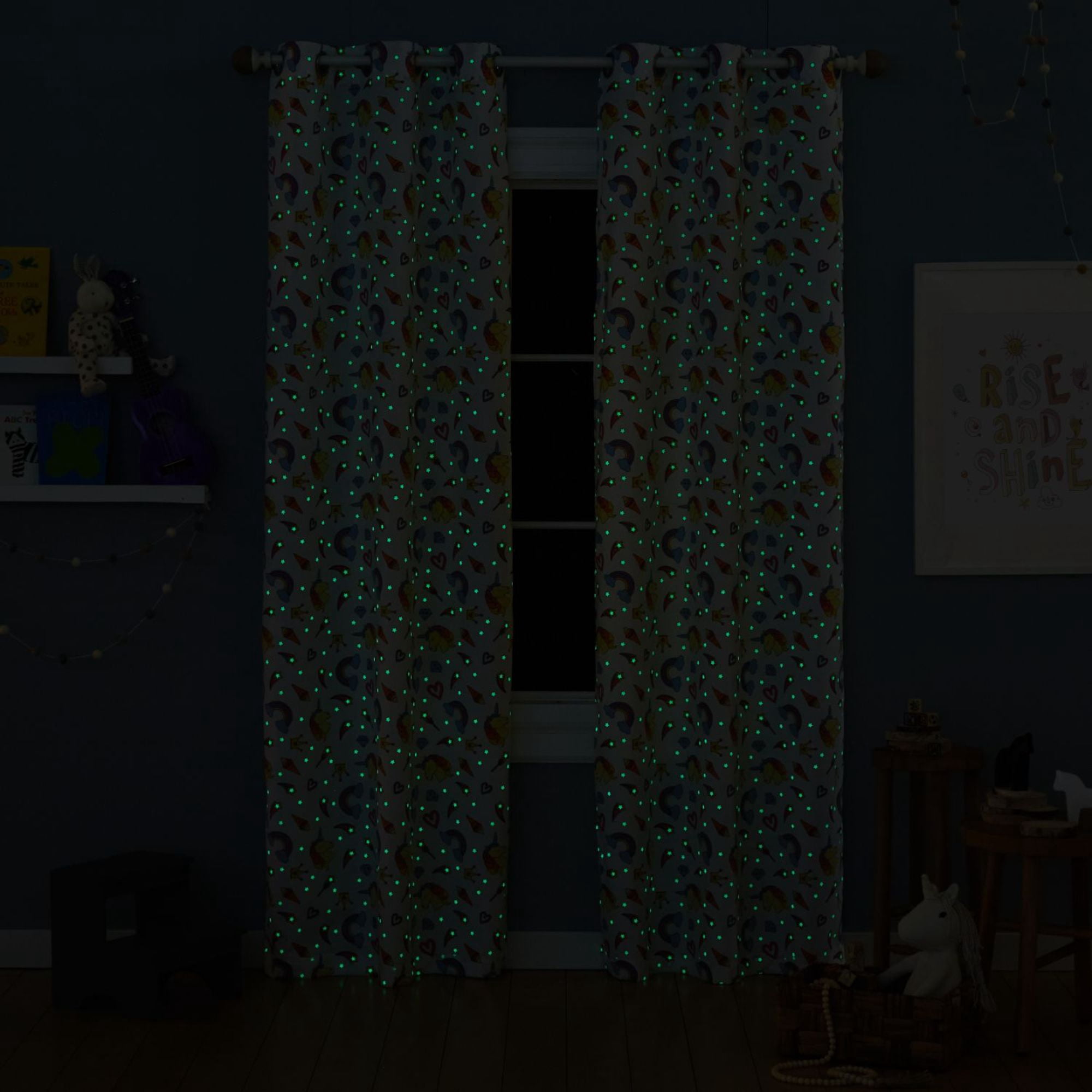 Estate View™ Kids' Room Darkening Grommet Top Unicorn Magic Glow in the Dark Curtain Panel Pair, 38"x96", White/Multi