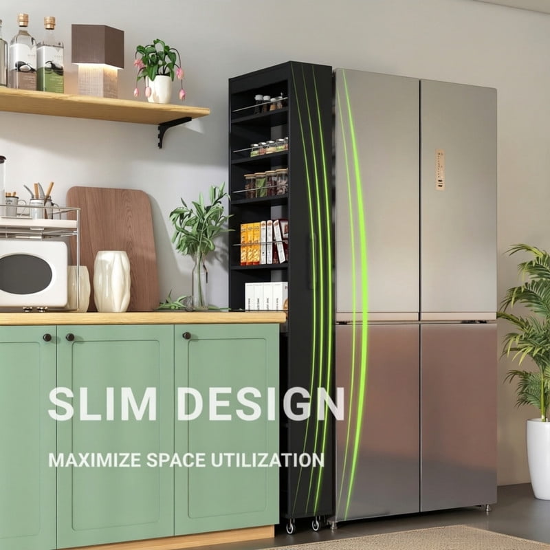 71''H 7-Tier Pull-Out Storage Shelf Cabinet with Wheels, Kitchen Rolling Storage Rack Cart for Narrow Spaces