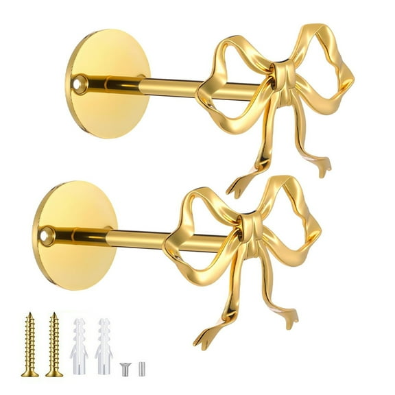 Eosunjian Heavy Duty Drapery Tiebacks Curtain Tiebacks Set 2pcs Metal Bow Curtain Holdbacks Wall Mounted Rust-proof Heavy Duty Golden Tiebacks for Room Bedroom