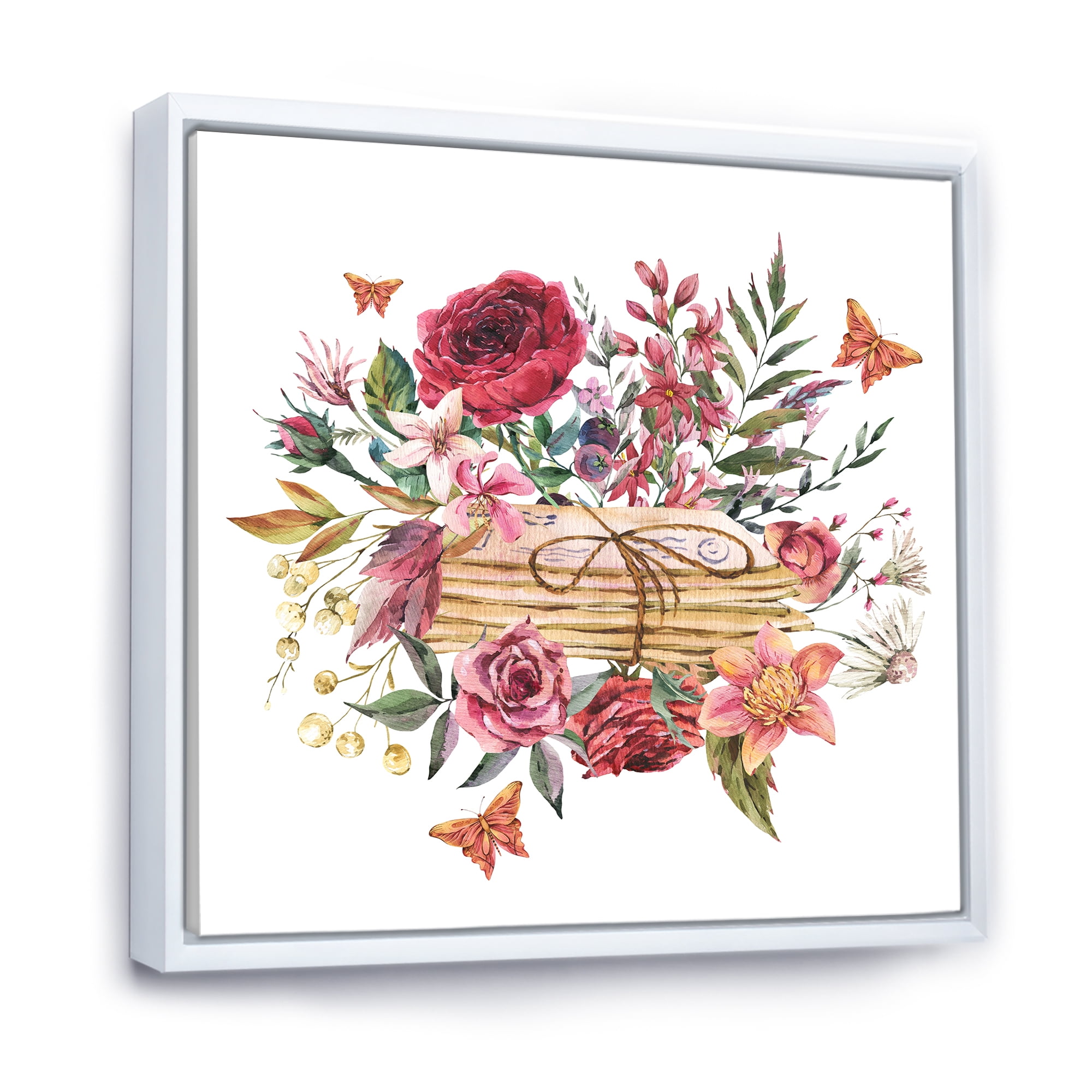 Wildflowers With Vintage Old Letters 36 in x 36 in Framed Painting Canvas Art Print, by Designart
