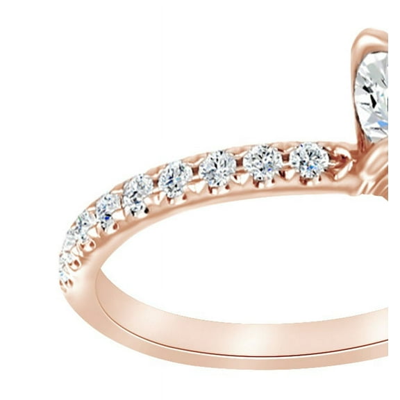 AFFY Simulated White Moissanite & Natural Diamond Solitaire Engagement Ring In 14K Rose Gold, Size-9