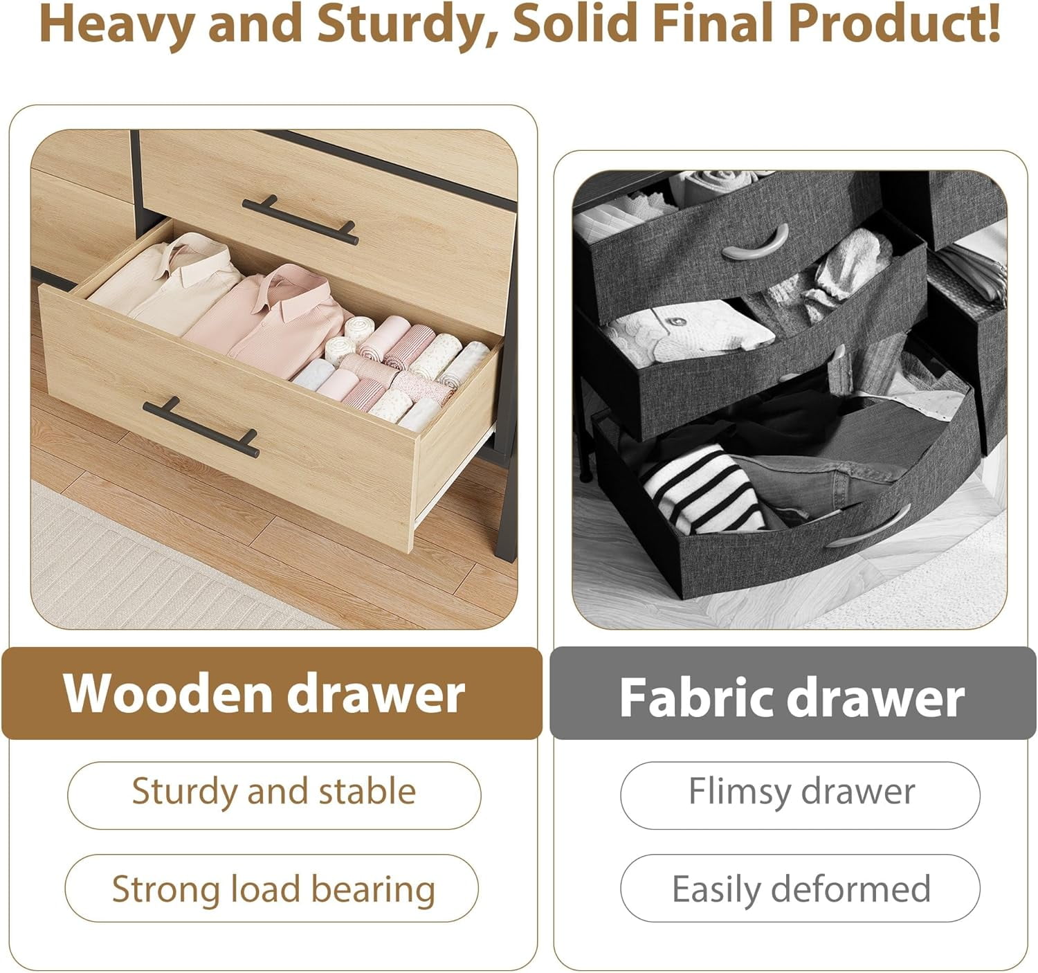 Hetoy 7 Dresser for Bedroom, 52" Wide Dresser, Wide Drawer Dresser with Storage Freestanding, Wooden Closet Dresser Storage Dresser Chest for Living Room, Bedroom, Entryway, Oak+Black