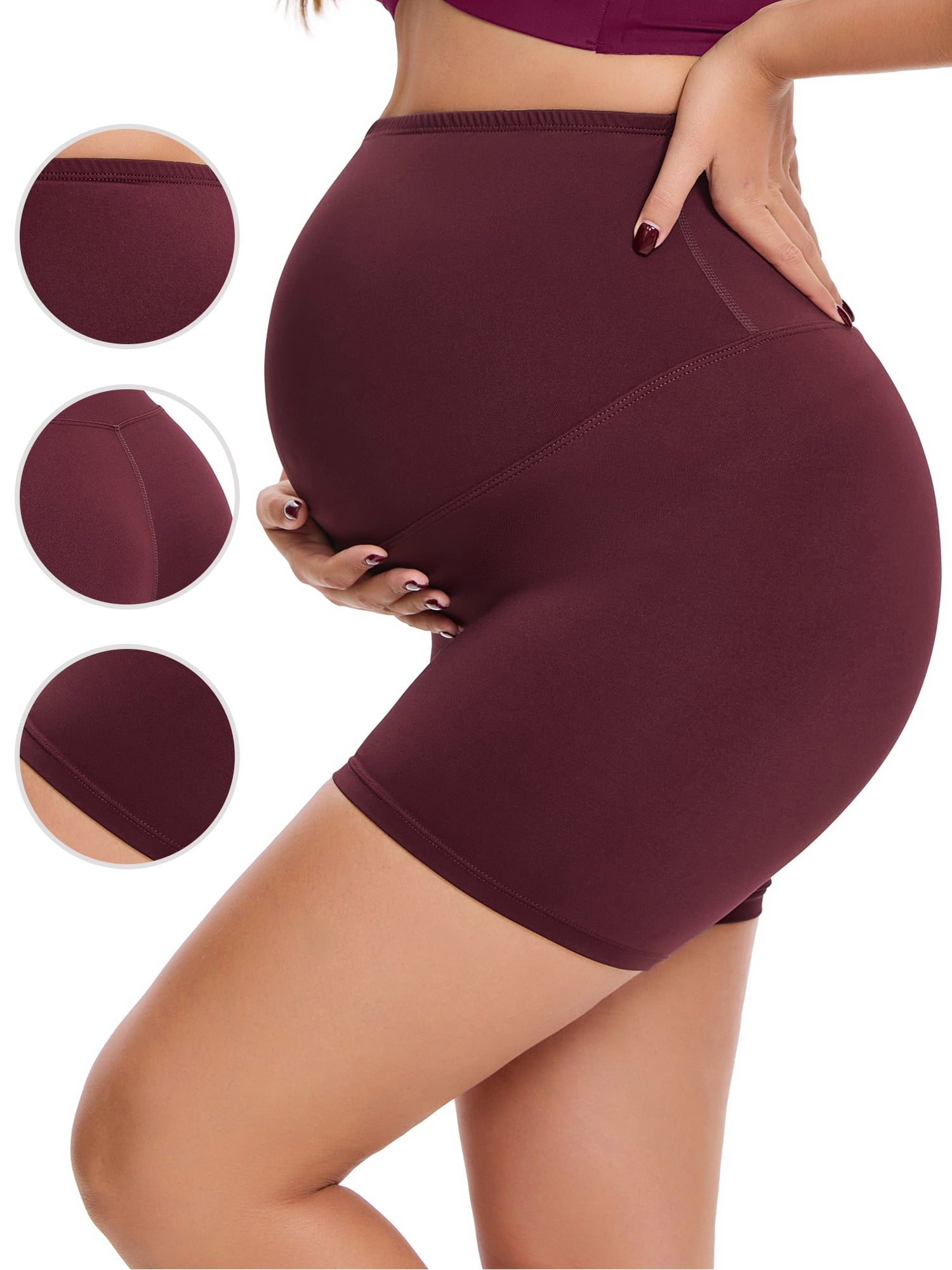 DARING DIVA Women's Maternity Mid Thigh Belly Support High Waist Shorts L Red