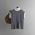 thumbnail image 4 of Fartey Womens Turtleneck Sweater Vest Trendy Cable Knit Colorblock Side Slit Sweaters Loose Comfy Sleeveless Pullover Tops Cute Fall Sweaters, 4 of 4