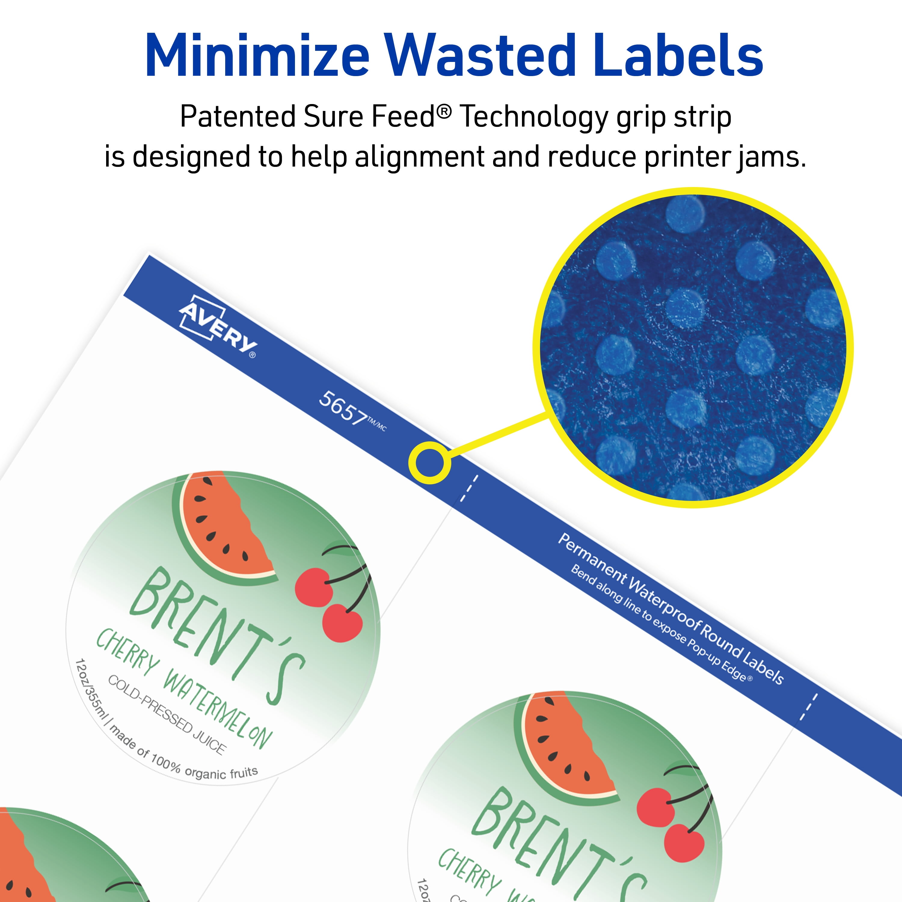 Avery Durable Waterproof Labels, 2" Diameter, 96 Labels (5657)
