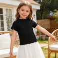 thumbnail image 2 of KHONTS Girls Summer Lettuce Trim Ribbed Knit Short Sleeve T-Shirts Solid Color Casual Blouse Tops,Size 1-10 Years Black 140, 2 of 4