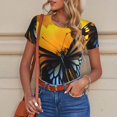 thumbnail image 4 of KLL Women 's Crew Neck Bodysuit Jumpsuits Butterfly On Sunflower Print Short onesies Stretch T Shirts, 4 of 5